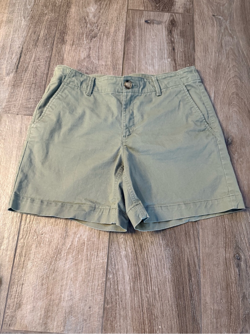 LOFT Khaki/Olive Green Flat-Front Cotton Shorts
